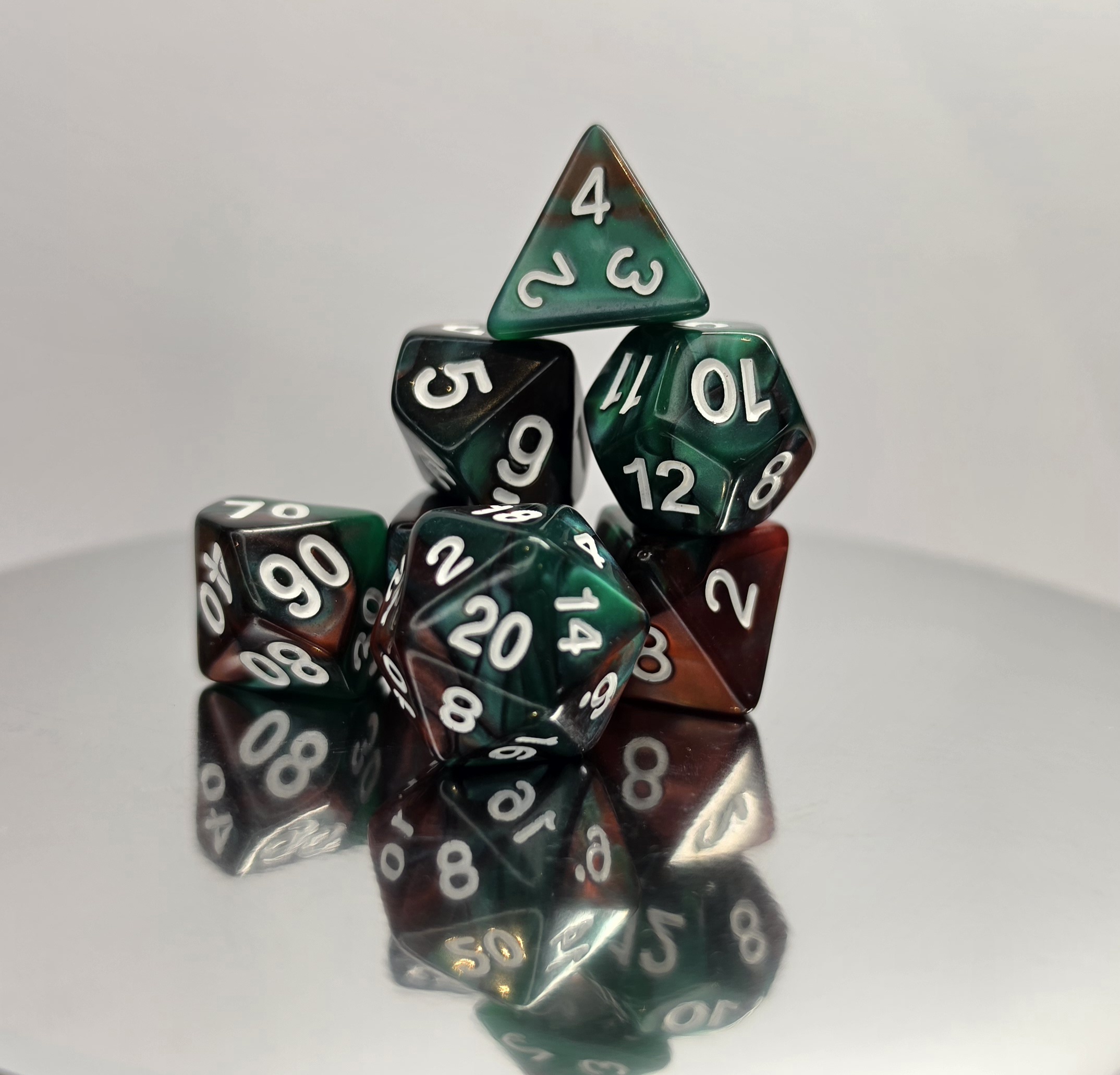 Emerald Green Marble Dice Set with White Numbers