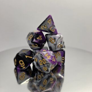 Black Purple Marble Dice Set with Gold Numbers