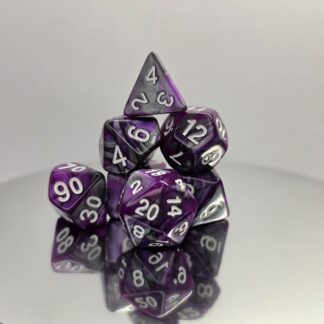 Purple Black Swirl Dice Set with White Numbers