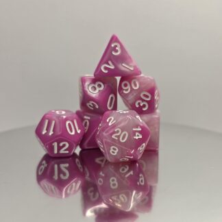 Vibrant Pink Purple Translucent Dice Set with White Numbers