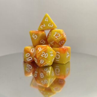 Yellow Orange Marble Dice Set with White Numbers