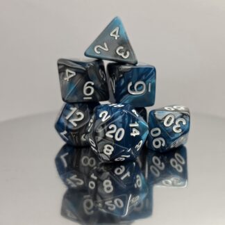 Silver Blue Marble Dice Set with White Numbers