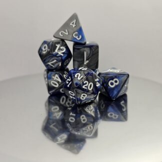 Dark Blue Silver Marble Dice Set with White Numbers