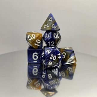 Yellow Purple Marble Dice Set with White Numbers