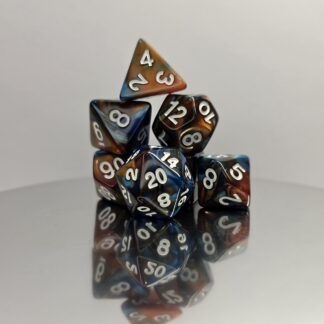 Gold Blue Marble Dice Set with White Numbers