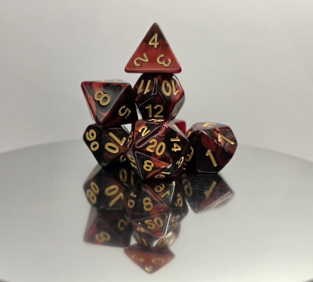 Black Red Marble Dice Set with Gold Numbers