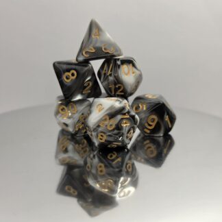 Black White Marble Dice Set with Gold Numbers
