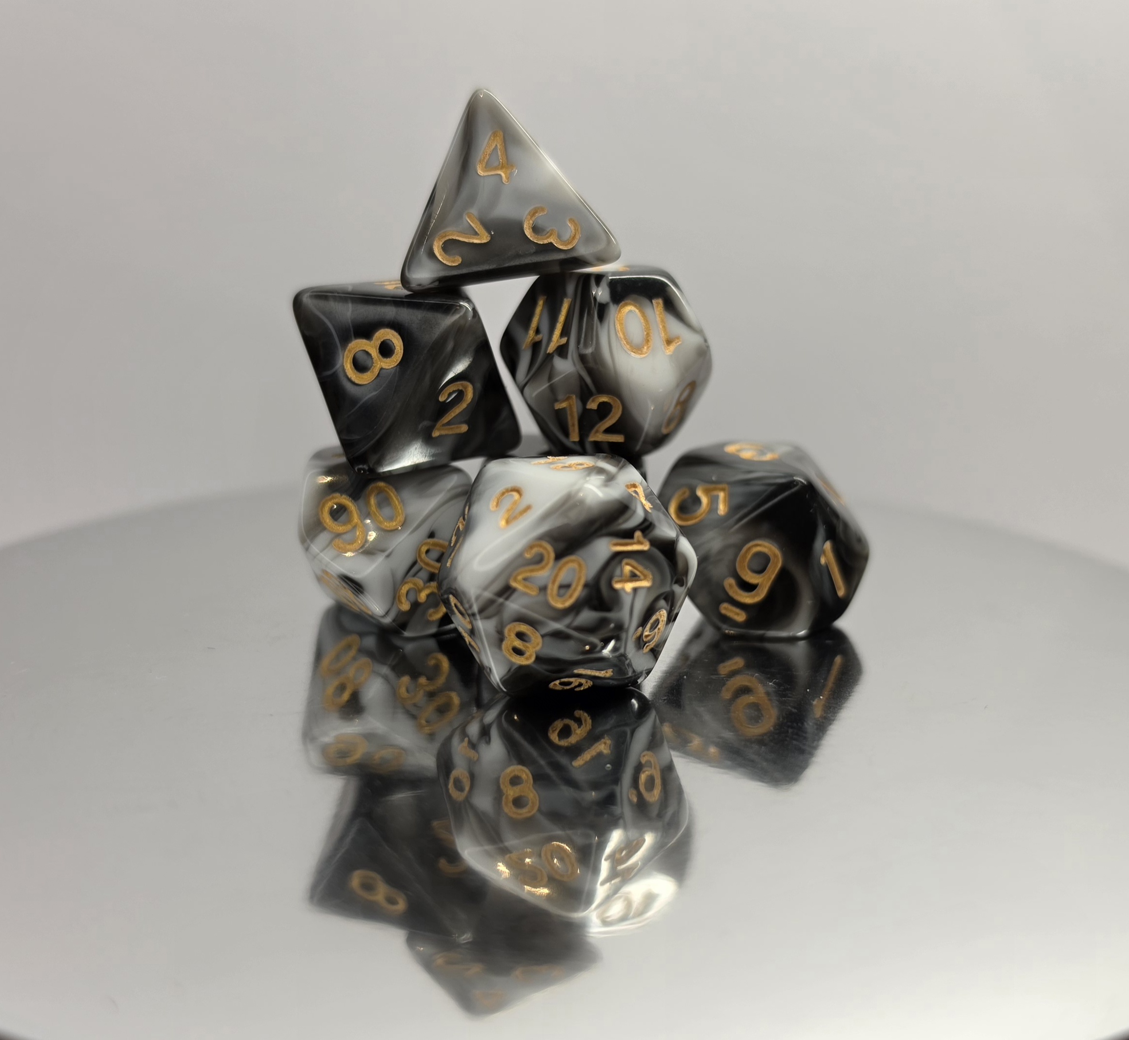 Black White Marble Dice Set with Gold Numbers