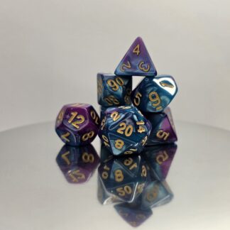 Purple Light Blue Marble Dice Set with Gold Numbers