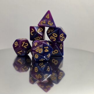 Purple Dark Blue Marble Dice Set with Gold Numbers