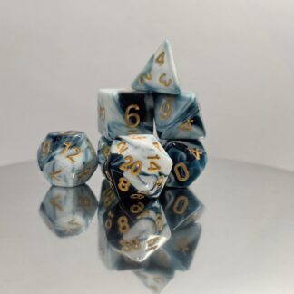 Ocean Blue White Marble Dice Set with Gold Numbers
