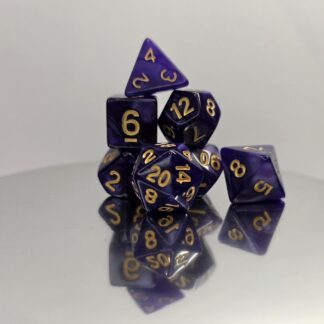 Deep Purple Swirl Dice Set with Gold Embossed Numbers