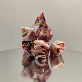 Red White Marble Dice Set with Gold Embossed Numbers