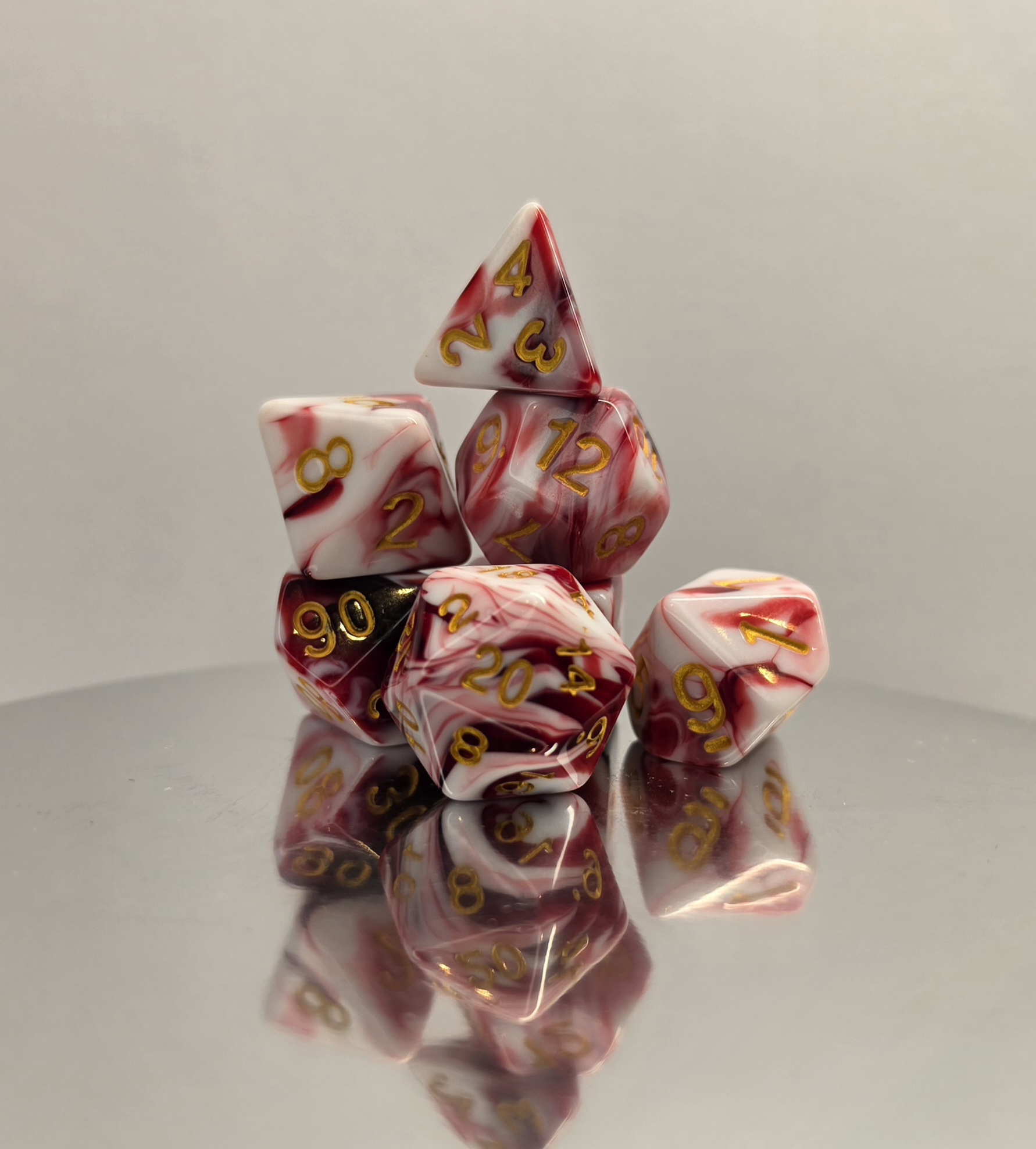 Red White Marble Dice Set with Gold Embossed Numbers