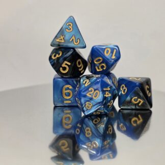 Blue Marble Swirl Dice Set with Gold Embossed Numbers