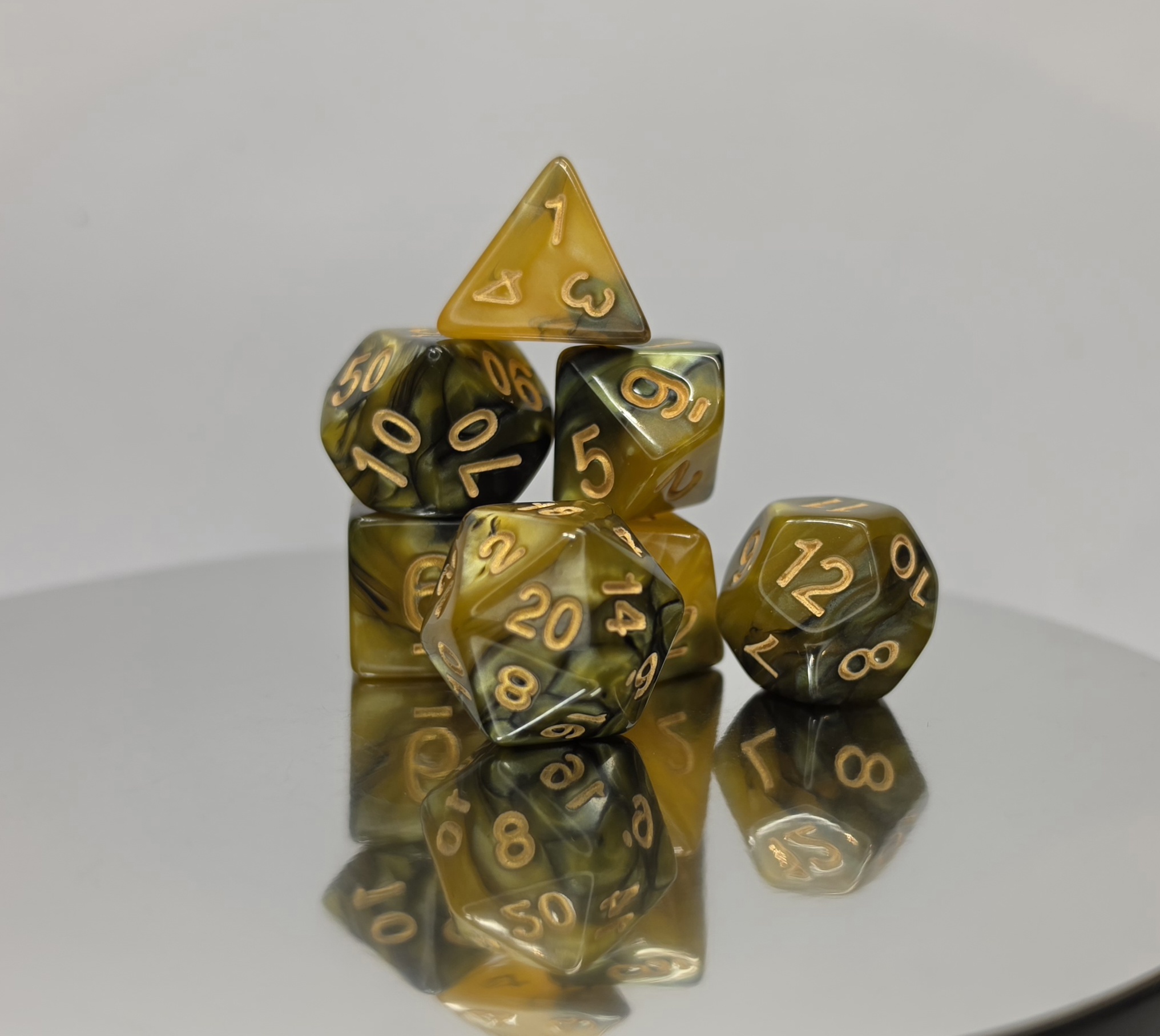 Black Gold Marble Dice Set with Gold Embossed Numbers
