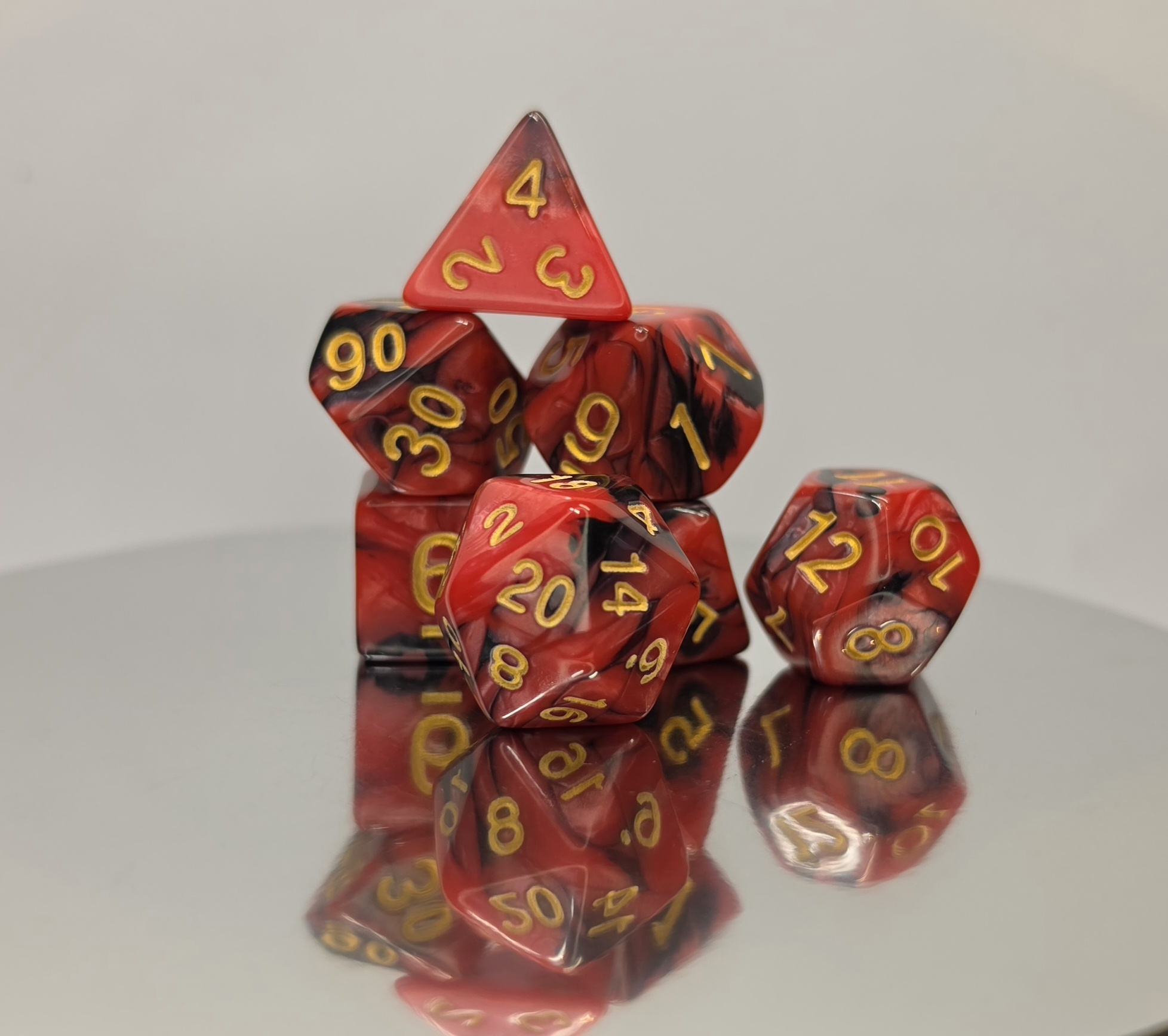 Crimson Black Marble Dice Set with Gold Embossed Numbers