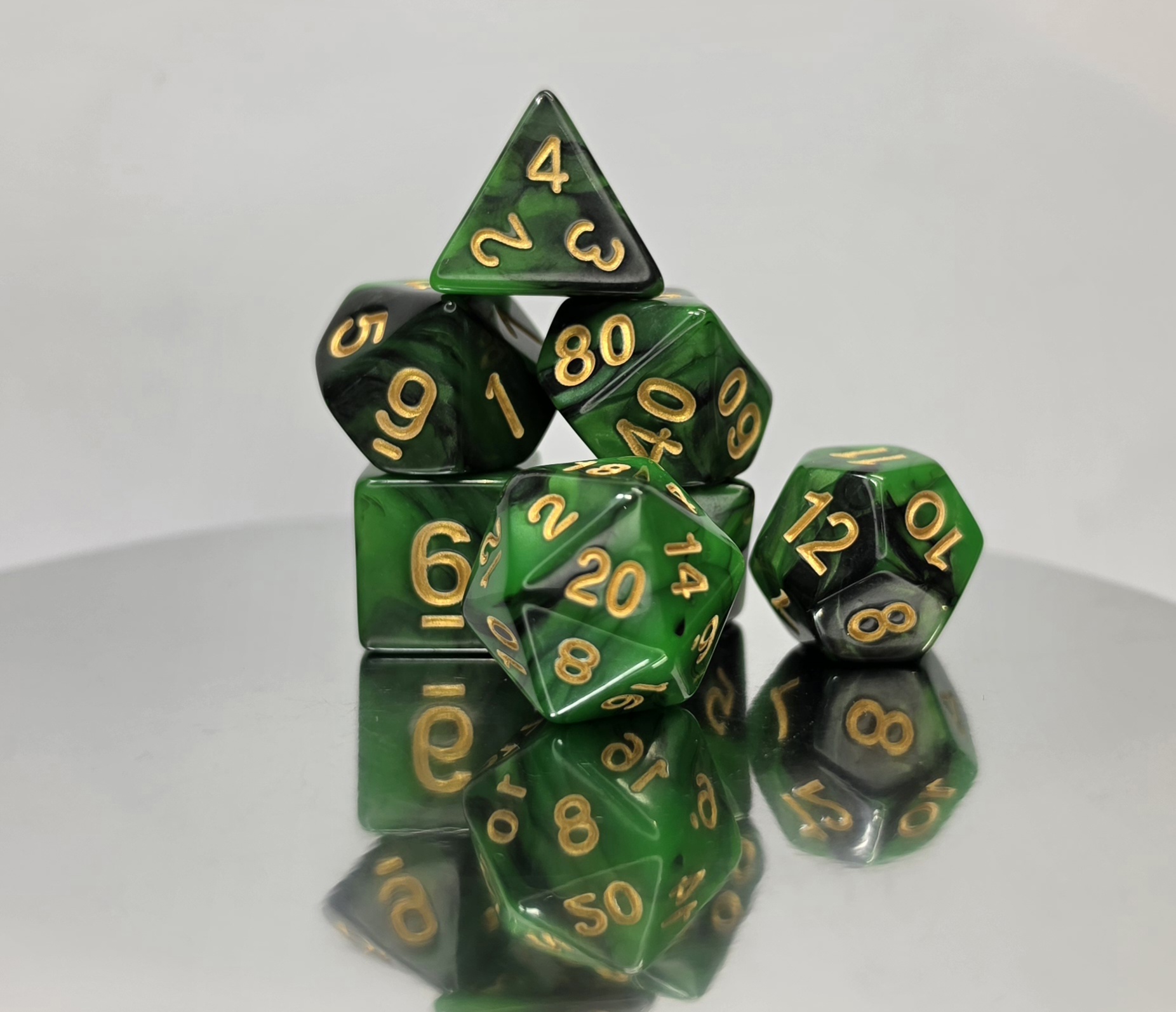 Emerald Black Marble Dice Set with Gold Embossed Numbers