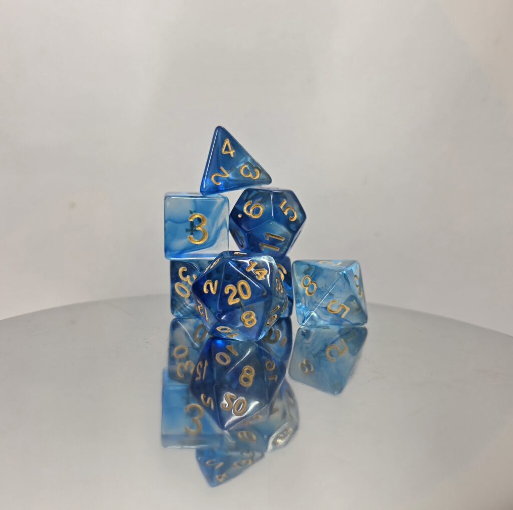 Translucent Blue Polyhedral Dice Set