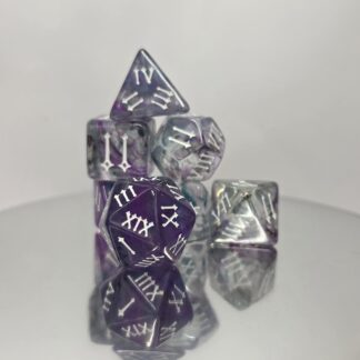 Transparent Purple & Blue Swirl Polyhedral Dice Set